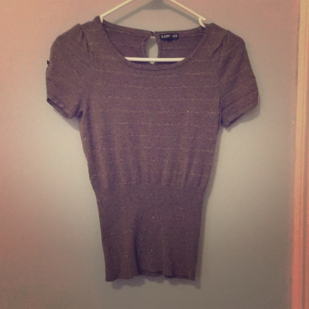 Express Brown and Gold Blouse with puff sleeve